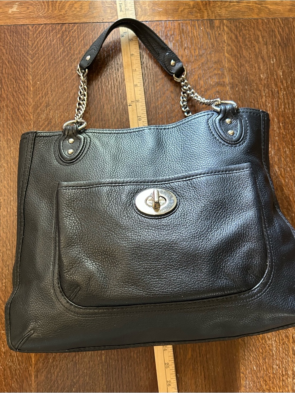 Coach Black Pebble Leather Tote #24081 Excellent Moto Style